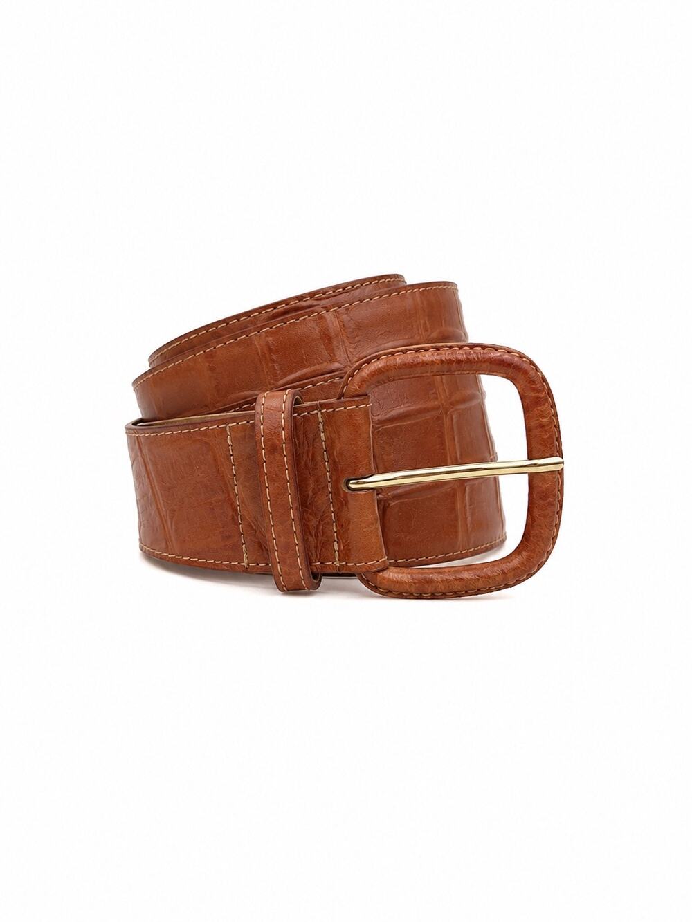 Vintage Cognac Croc Embossed Wide Leather Waist Belt Boho Luxe Western Femme